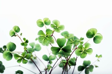 Green clovers on white background in banner style for St. Patrick's day. Generative AI