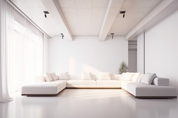Fototapeta na wymiar modern living room featuring a spacious white sofa as the focal point. Generative AI