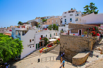 Stone stairs in the Castle of Eivissa, in the old neighborhood of Dalt Vila in the capital city of...