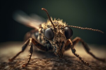 Insect with two wings and a fuzzy body. Generative AI