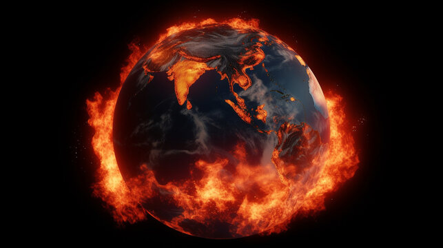 Earth Engulfed in Flames, Climate Change's Worst-Case Scenario Generative AI