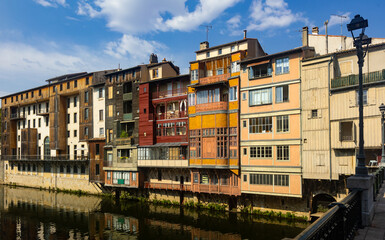 View of river and bridge of city of Castres, France