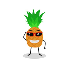 Vector pineapple character with sunglasses and big smile