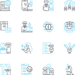 Digital instruction linear icons set. E-learning, Virtual, Online, Multimedia, Interactive, Instructional, Web-based line vector and concept signs. Distance,Tutor,Platform outline illustrations