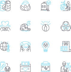 Ecological stewardship linear icons set. Conservation, Restoration, Sustainability, Ecology, Community, Responsibility, Respect line vector and concept signs. Environment,Protection,Biodiversity