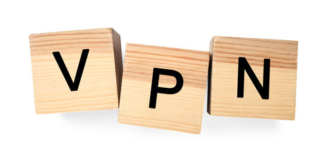 Cubes with acronym VPN on white background, top view