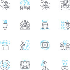 Current schooling linear icons set. Curriculum, Learning, Assessment, Instruction, Teaching, Technology, Resources line vector and concept signs. Standardized,Reform,Pedagogy outline illustrations