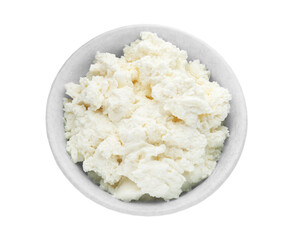 Fototapeta na wymiar Delicious tofu cream cheese in bowl isolated on white, top view
