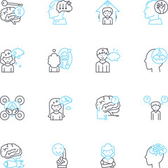 Cognitive Ability linear icons set. Intelligence, Comprehension, Memory, Perception, Reasoning, Logic, Attention line vector and concept signs. Focus,Learning,Understanding outline illustrations