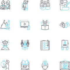 Collaboration and teamwork linear icons set. Synergy, Cooperation, Unity, Partnership, Coordination, Integration, Alliance line vector and concept signs. Interdependence,Cohesion,Synchronization