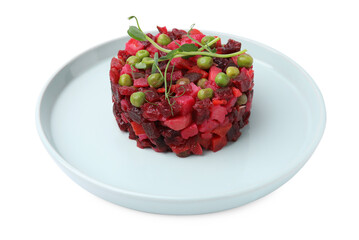 Delicious fresh vinaigrette salad isolated on white