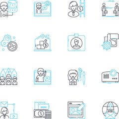 Adverse impact linear icons set. Discrimination, Unfairness, Inequity, Prejudice, Bias, Disadvantage, Harm line vector and concept signs. Misfortune,Disparity,Injustice outline illustrations