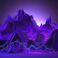  abstract and visually stunning cyber space landscape that has been created through 3D rendering. The design features a virtual reality violet background that creates an otherworldly atmosphere