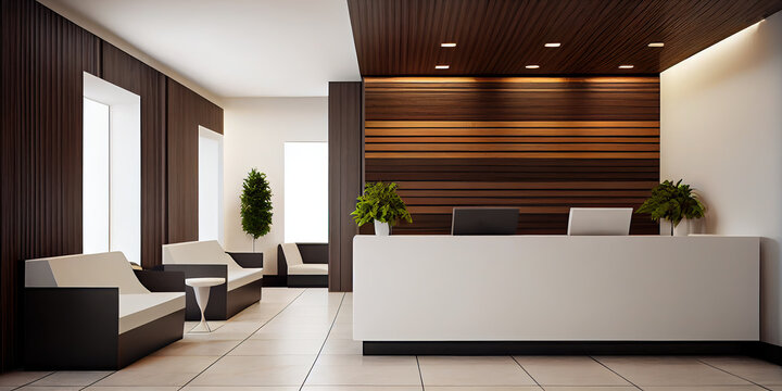 Captivating Modern Elegance: Stunning Interior Design for a Welcoming Lobby or Reception Area. Generative ai