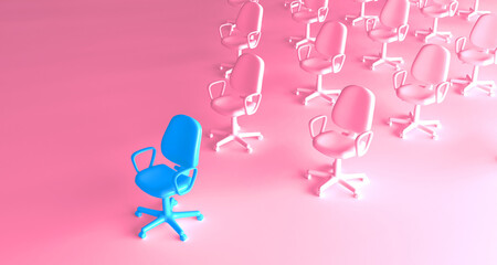 Office chairs competing with each other. Leadership concept. We are hiring.