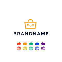 Simple Shopping Bag Emoticon Logo Design. Expression Inside Shopping Bag Icon Logo Design.