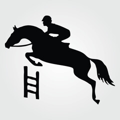 Horses Silhouette, Horse Racing, Horse Riding Equine Equestrian Race, Jockey Pony Outline Horse Rider Vector