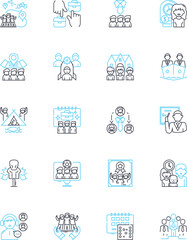 Synergy and coordination linear icons set. Collaboration, Integration, Teamwork, Harmony, Alignment, Symbiosis, Unity line vector and concept signs. Accord,Consensus,Cooperation outline illustrations