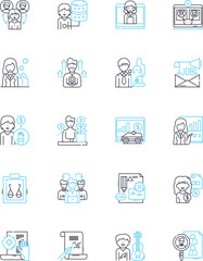 Position and Profile linear icons set. Executive, Manager, Director, Coordinator, Specialist, Analyst, Consultant line vector and concept signs. Advisor,Representative,Agent outline illustrations