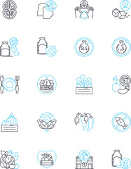 Non-meat-eating linear icons set. Vegetarian, Vegan, Plant-based, Soy-based, Nut-based, Tofu, Seitan line vector and concept signs. Tempeh,Lentils,Chickpeas outline illustrations