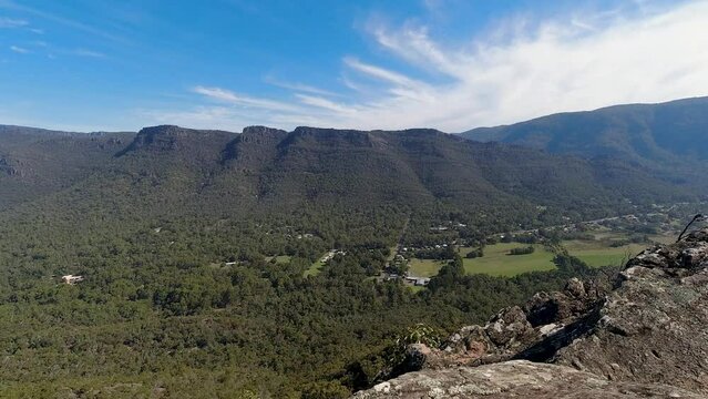 Timelapse Footage (4k) Panorama from the summit of Boronia Peak Grampians National Park (Gariwerd) views of Halls Gap, Victoria Australia