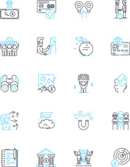 Key indicators linear icons set. Metrics, Analytics, Forecasting, Performance, Trends, Benchmarking, KPI line vector and concept signs. Dashboard,ROI,Efficiency outline illustrations