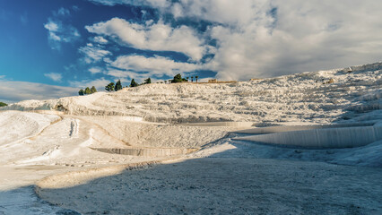 Natural limestone congealed into the pamukkale landscape