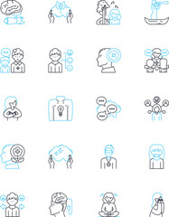 Cognitive soundness linear icons set. Clarity, Focus, Precision, Alertness, Intuition, Insight, Reasoning line vector and concept signs. Logic,Awareness,Memory outline illustrations