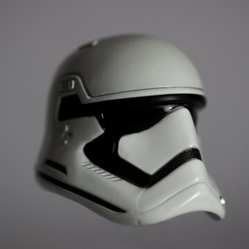NEW YORK USA: DEC 4 2017: Studio image of a Star Wars First Order Stormtrooper helmet isolated. 