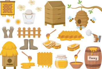 Set of beekeeping elements collection