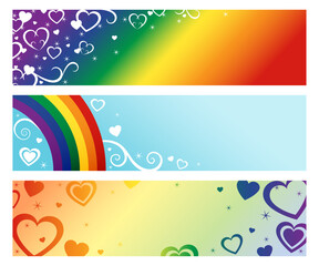 A set of three rainbow love banners in gradients
