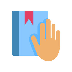 Oath flat icon for law, attorney, witness, swear, faith, legal, bible, education, hand, and honest logo	