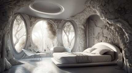 Concept of a luxury modern futuristic home interior design. Generative AI illustration.
