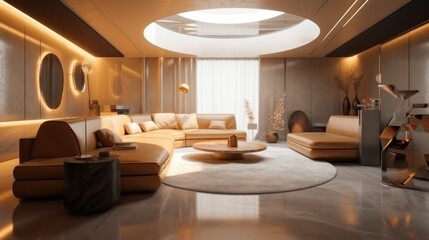 Concept of a luxury modern futuristic home interior design. Generative AI illustration.