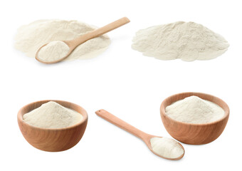 Set with agar-agar powder isolated on white