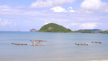 the beauty of the view of Kuta Mandalika beach on Lombok Island, a beach with white sand and sunny weather