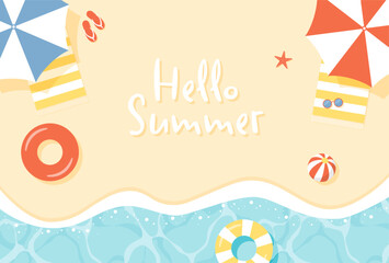 summer vector background with beach and sea for banners, cards, flyers, social media wallpapers, etc.