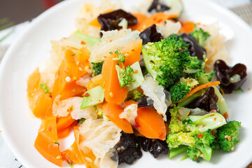 Broccoli and vegetable salad on a plate