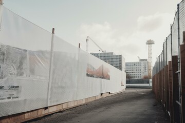 White ad banner on fence of construction site. Generative AI