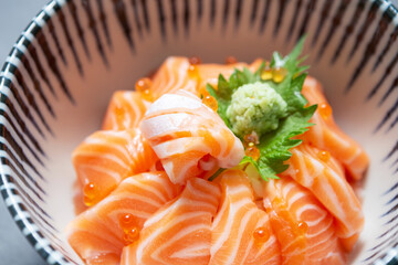 Fresh salmon rice bowl, Japanese food