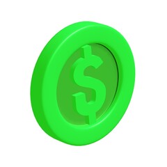 3d green game coin with dollar sign
