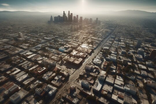 3D city aerial view with Los Angeles text. Generative AI