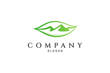 mountain scenery logo inside leaves suitable for nature or plantation logo