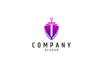 shield logo with sword in flat design