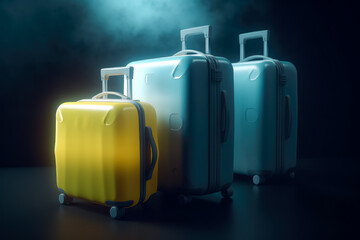 Luggage stands on the window, luggage stand, airline luggage. Generative AI. 