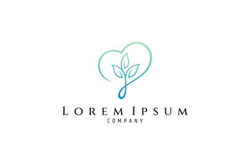 Abstract heart shape logo with various plants in line art design style