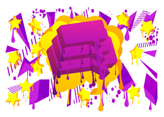 Yellow Speech Bubble Graffiti with purple elements isolated on white Background. Urban painting style backdrop. Abstract discussion symbol in modern dirty street art decoration.