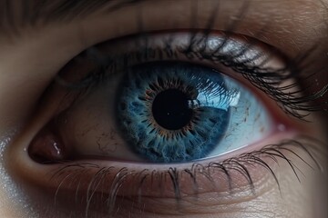 detailed close-up of a human eye in shades of blue. Generative AI
