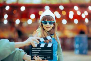 
Happy Charismatic Child Actor Performing in a Kids Movie. Adorable fashion model for kids clothing...