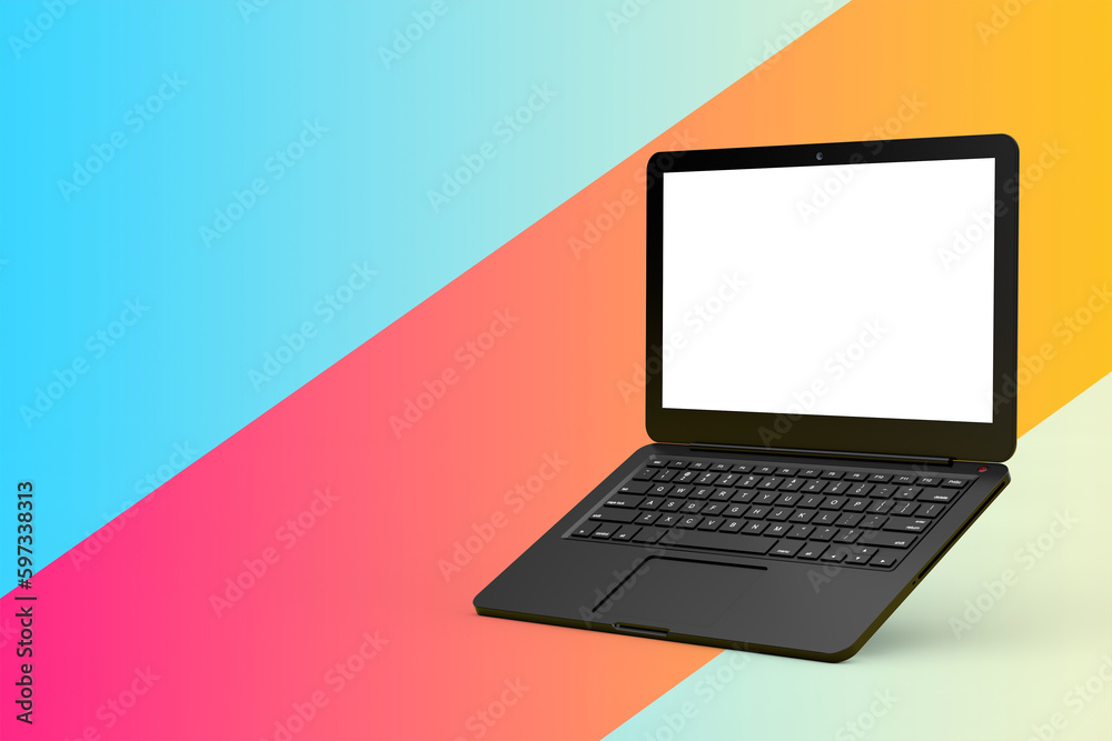 Poster modern laptop computer notebook with blank screen for your design. 3d rendering